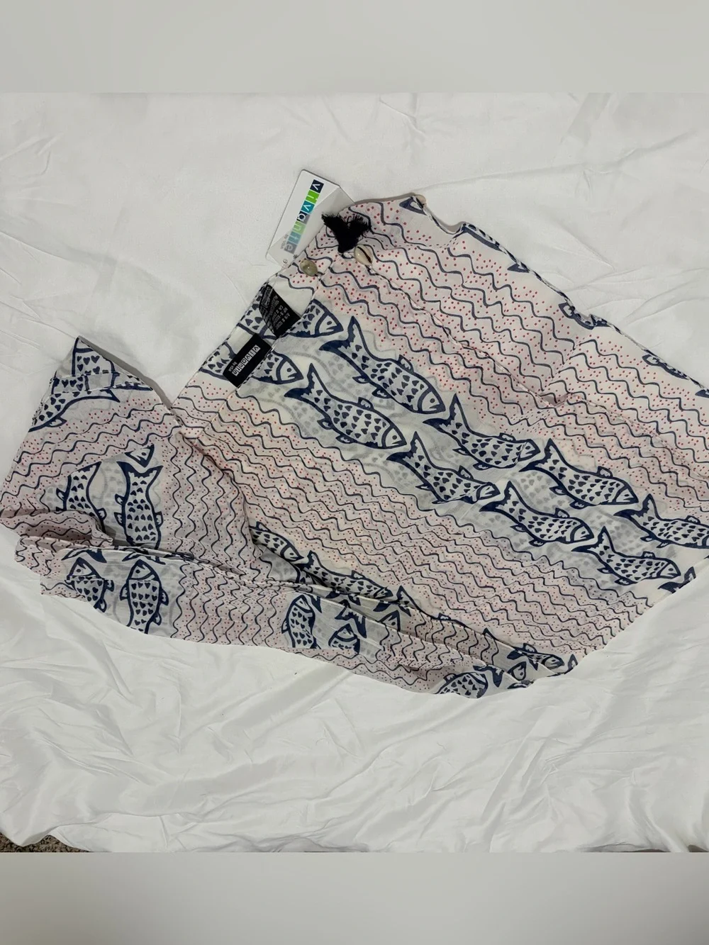 Vince Camuto Pink & Navy Fish-Print beach Scarf Wrap